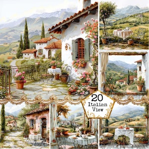 JPEG Watercolor Small Italian View Clipart Bundle JPEG Small Cottage Commercial Use Instant Download Paper Crafts Junk Journal Scrapbooking