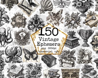 PNG BIG Vintage ephemera Clipart bundel monochromatisch Clipart lithografie Clipart Instant Download papier ambachten ongewenste dagboek Scrapbooking