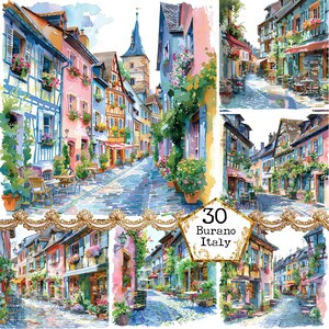 JPG Watercolor Burano Italy Houses Clipart Bundle JPEG Village House  Commercial Use Instant Download Paper Crafts Junk Journal Scrapbooking