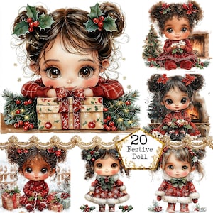JPEG Jolly Christmas Mädchen Clipart Little Christmas Dolls Clipart Kommerzielle Nutzung Instant Download Papier Handwerk Junk Journal Scrapbooking