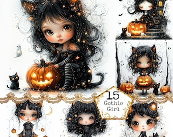 JPEG Aquarell Wunderlich Gothic Wunderlich Mädchen Clipart Bundle Gothic Clipart Gruselig Sofortiger Download Papier Handwerk Junk Journal Scrapbooking