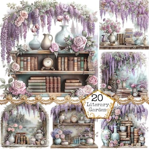 Aquarelle Cottage douillet coin jardin JPEG Téléchargement instantané Patio Clipart shabby Chic Clipart papier Artisanat indésirable Journal Scrapbooking