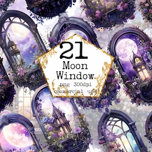 PNG acuarela cuento de hadas ventana clipart paquete ventana nocturna PNG descarga instantánea artesanías de papel diario basura artesanías de papel Scrapbooking