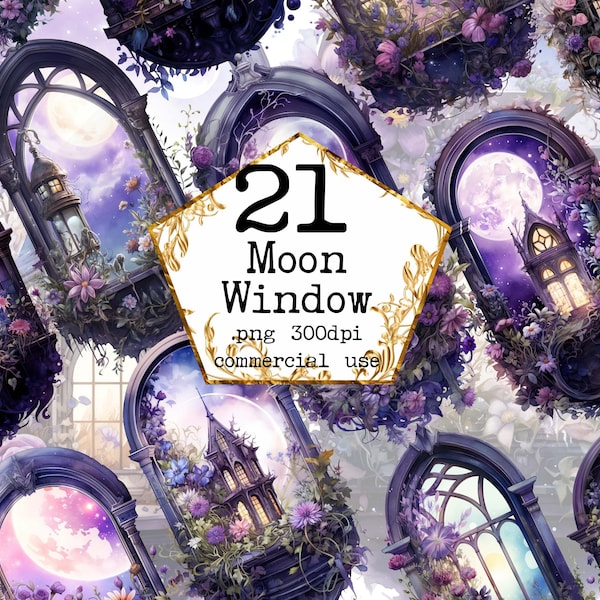 Watercolor Fairytale Window Clipart Bundle Night Window PNG Instant Download Paper Crafts Junk Journal Paper Crafts Scrapbooking