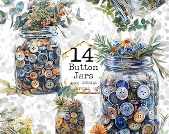 PNG Mason Jars Clipart Bundle Jars Illustration Buttons Jars Commercial Use Instant Download Paper Crafts Junk Journal Scrapbooking