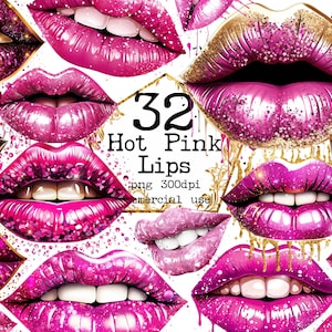 PNG Hot Pink Lips Clipart PNG, Lips Clipart, Gold Brocade Lips, Digital Download, Lips illustration, Lipstick, Commercial Use
