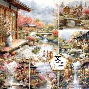 JPEG Vintage Casa japonesa JPEG Download instantâneo Fundo digital Jardim Clipart Japão Clipart Papel Artesanato Junk Journal Scrapbooking