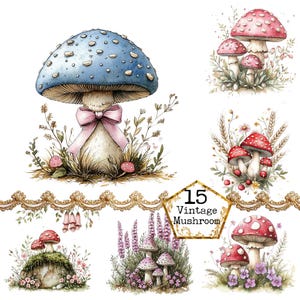 PNG + JPEG aquarelle champignon magique Clipart Bundle forêt champignons fée Clipart Téléchargement instantané papier Artisanat indésirable Journal Scrapbooking