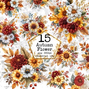 PNG Sofort Aquarell Herbst Blume Cluster Clipart Bündel Trockene Blume Blume Sublimation Download Papier Handwerk Junk Journal Scrapbooking