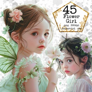 Bundle de cliparts fille printemps PNG mignon petit enfant PNG à usage commercial Téléchargement instantané Artisanat en papier Journal indésirable Scrapbooking