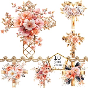PNG + JPEG aquarelle floral croix Clipart Bundle Clipart religieux Clipart chrétien Téléchargement instantané Paper Craft Junk Journal Scrapbooking