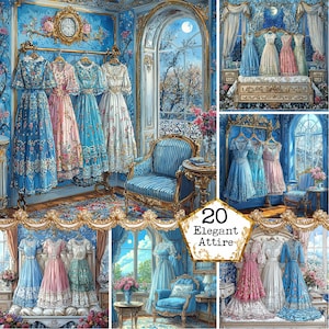 Paquete de imágenes prediseñadas de dormitorio vintage con acuarela JPEG y ropa colgada, arte acogedor para el hogar, descarga instantánea, manualidades con papel, diario basura, álbumes de recortes