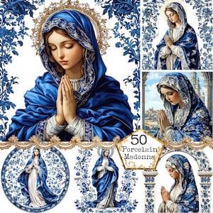 JPEG Antique Madonna Tiles Clipart Bundle Madonna Mediterranean Tiles Piastrelle in ceramica Download immediato Artigianato di carta Diario spazzatura Scrapbooking