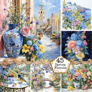 JPEG Watercolor Spring Floral Scenes Clipart Bundle Spring Graphics Spring Flower Instant Download Paper Crafts Junk Journal Scrapbooking