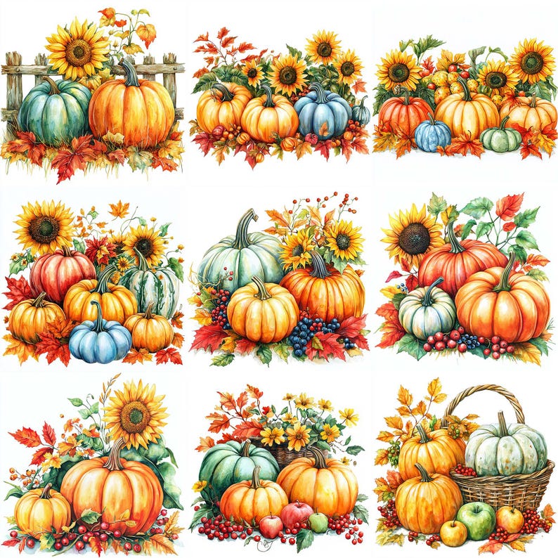 PNG Harvest Pumpkins Clipart Bundle Autumn Pumpkin Display Fall Clipart ...