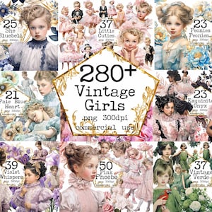GROTE vintage meisjes clipart bundel ouderwetse meisje PNG ephemera clipart Victoriaanse papier ambachten kaart maken ongewenste dagboek scrapbooking