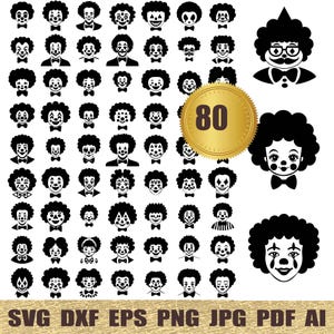80 Clown Face svg, dxf, eps, ai, pdf, jpg, png Clowns SVG Files for Cricut Silhouette Files, Easy Cut, Commercial Use, Instant Download
