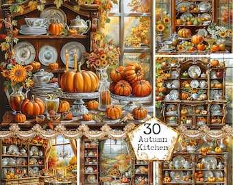 Shabby Chic Rustic Autumn Harvest Kitchen Shelves Clipart Bundle JPGs  Fall Clipart Instant Download Paper Crafts Junk Journal Scrapbooking