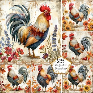 JPEG Shabby Chic Floral Gallo Scrapbook Papel Fondos Flores Papel Descarga Instantánea Papel Artesanía Junk Journal Scrapbooking