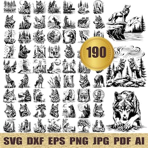 190+ Wolf svg, dxf, eps, ai, pdf, jpg, png, Wolf Silhouette, Wolf in a Forest, Wolf Clipart svg, Wolf Lover svg Cut File Cricut