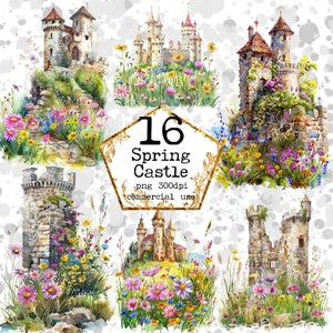 Watercolor Medieval Castle Clipart Bundle Royal Clipart Majestic PDF Commercial Use Instant Download Paper Crafts Junk Journal Scrapbooking