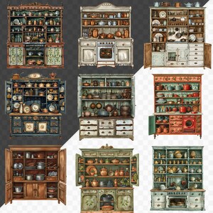 Watercolor Vintage Cupboards Clipart Bundle Antique Kitchen Clipart ...