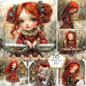 JPEG-aquarel kerstfee achtergronden winterlandschap kersttafereel graphics Instant download papier ambachten ongewenste dagboeken Scrapbooking
