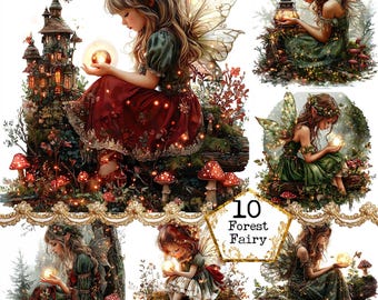 JPEG Autumn Fairy Clipart Bundle Forest Fairy Magical Fantasy Clipart Commercial Use Instant Download Paper Crafts Junk Journal Scrapbooking