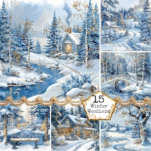 Lot d'illustrations hivernales shabby chic shabby chic aquarelle JPEG JPEG Noël Noël Téléchargement instantané Artisanat en papier Journal indésirable Scrapbooking