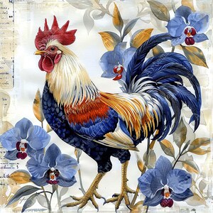 JPEG Shabby Chic Floral Rooster Scrapbook Paper Backgrounds Flowers ...