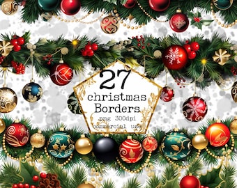 PNG Watercolor Christmas Borders Clipart Bundle PNG Instant Download Paper Crafts Junk Journal Scrapbooking