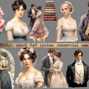 Watercolor Pride and Prejudice Clipart Bundle, Printable Jane Austen ...