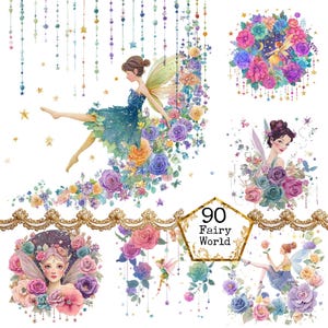 PNG + JPEG aquarelle fée Clipart Bundle lunatique fée champignon vénéneux forêt magique Téléchargement instantané papier artisanat indésirable journal Scrapbooking