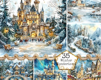 JPEG Winter Wonderland Castle Graphics Fantasy Castle Festive Art Winter Graphics Instant Download Paper Crafts Junk Journal Scrapbooking