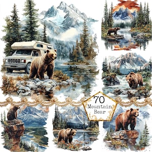 Bär und Berg Wald Clipart Bundle JPEG Kommerzielle Nutzung druckbare Hintergründe Sofortiger Download Papier Handwerk Junk Journal Scrapbooking