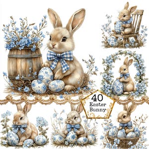JPEG Watercolor Spring Rabbit Clipart Bundle Cute Bunny Clipart Spring Flowers Art Instant Download Paper Crafts Junk Journal Scrapbooking