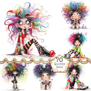 JPG Aquarell schrulligen Goth Mädchen Clipart Bundle wunderliche Gothic Mädchen Ephemera Clipart Sofortiger Download Papier Handwerk Junk Journal Scrapbooking