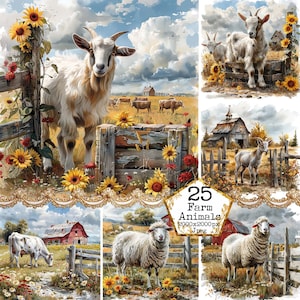JPEG Farm Animals Clipart Bundle JPEG Download instantâneo Farm Barn Clipart Cottagecore Uso comercial Papel Artesanato Junk Journal Scrapbooking