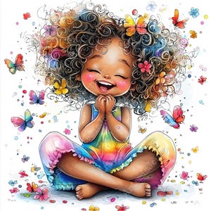 a painting of a little girl with curly hair