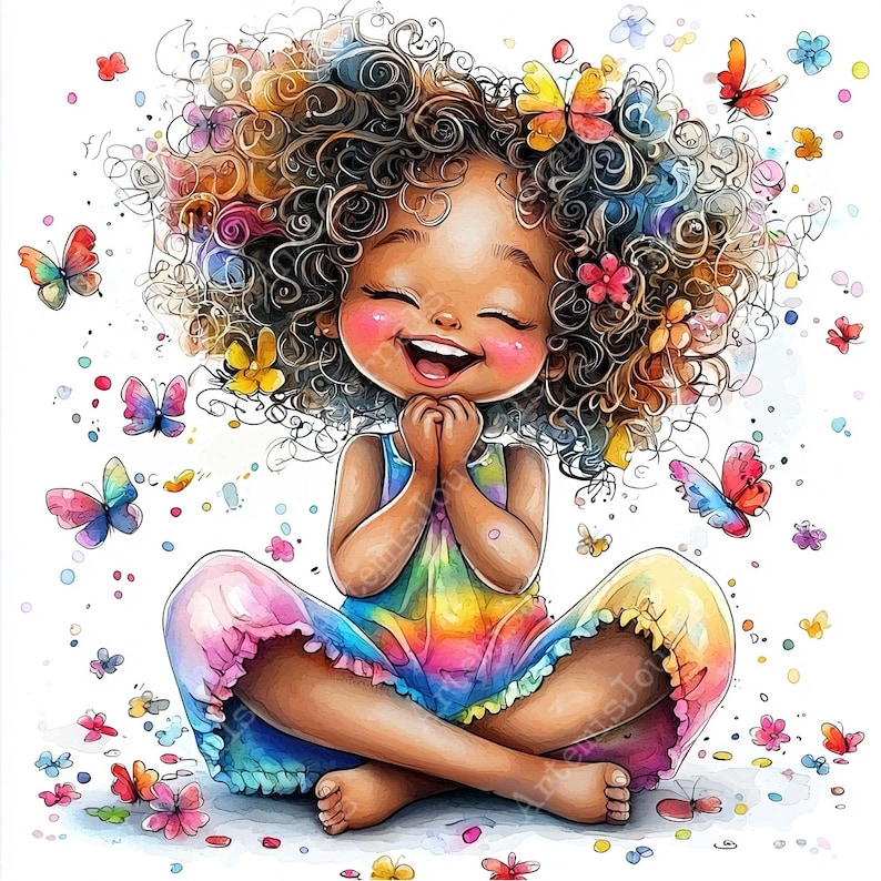 a painting of a little girl with curly hair