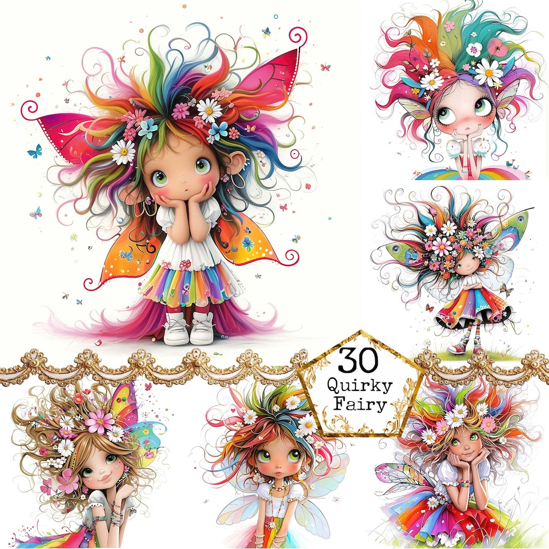 JPEG Quirky Fairy Clipart Bundle Whimsical Fairy Cute Fairy Primitive ...