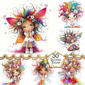 JPEG Quirky Fairy Clipart Bundle Whimsical Fairy Cute Fairy Primitive Art Clipart Instant Download Paper Crafts Junk Journal Scrapbooking