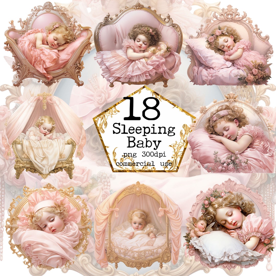 Vintage Baby in a Crib Clipart Bundle Baby Sleeping Transparent