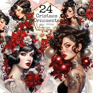 PNG Weihnachten Mädchen und Ornamente Clipart Bundle Weihnachtsdekoration PNG Sofortiger Download Papier Handwerk Junk Journal Scrapbooking