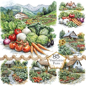 JPEG Aquarell Bauernhof Clipart Bundle Cottagecore Garten Clipart Garten Art Instant Download Papier Handwerk Junk Journal Scrapbooking