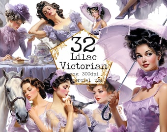 Victorian Lady Clipart Bundle, Transparent PNG, Vintage PNG, Sewing PNG, Romantic Clipart Scrapbook Junk Journal Paper Crafts Scrapbooking