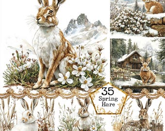 JPEG Watercolor Hare Clipart Bundle Hunting Clipart Wild Animal Wildlife Art Bunny Instant Download Paper Craft Junk Journal Scrapbooking