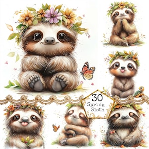 JPEG Acquerello Floreale Bradipo Clipart Bundle Divertente Bradipo Clipart Floreale Animale Immagine Download Istantaneo Carta Artigianato Junk Journal Scrapbooking