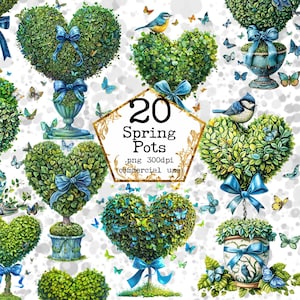 PNG acuarela Bush con arco Clipart Bundle Pots Clipart Bundle Día de San Valentín PNG Descarga instantánea Paper Crafts Junk Journal Scrapbooking