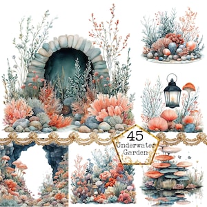 PNG + JPEG Watercolor Coral Reef Clipart Bundle See life Clipart Ocean Summer Art Instant Download Paper Craft Junk Journal Scrapbooking